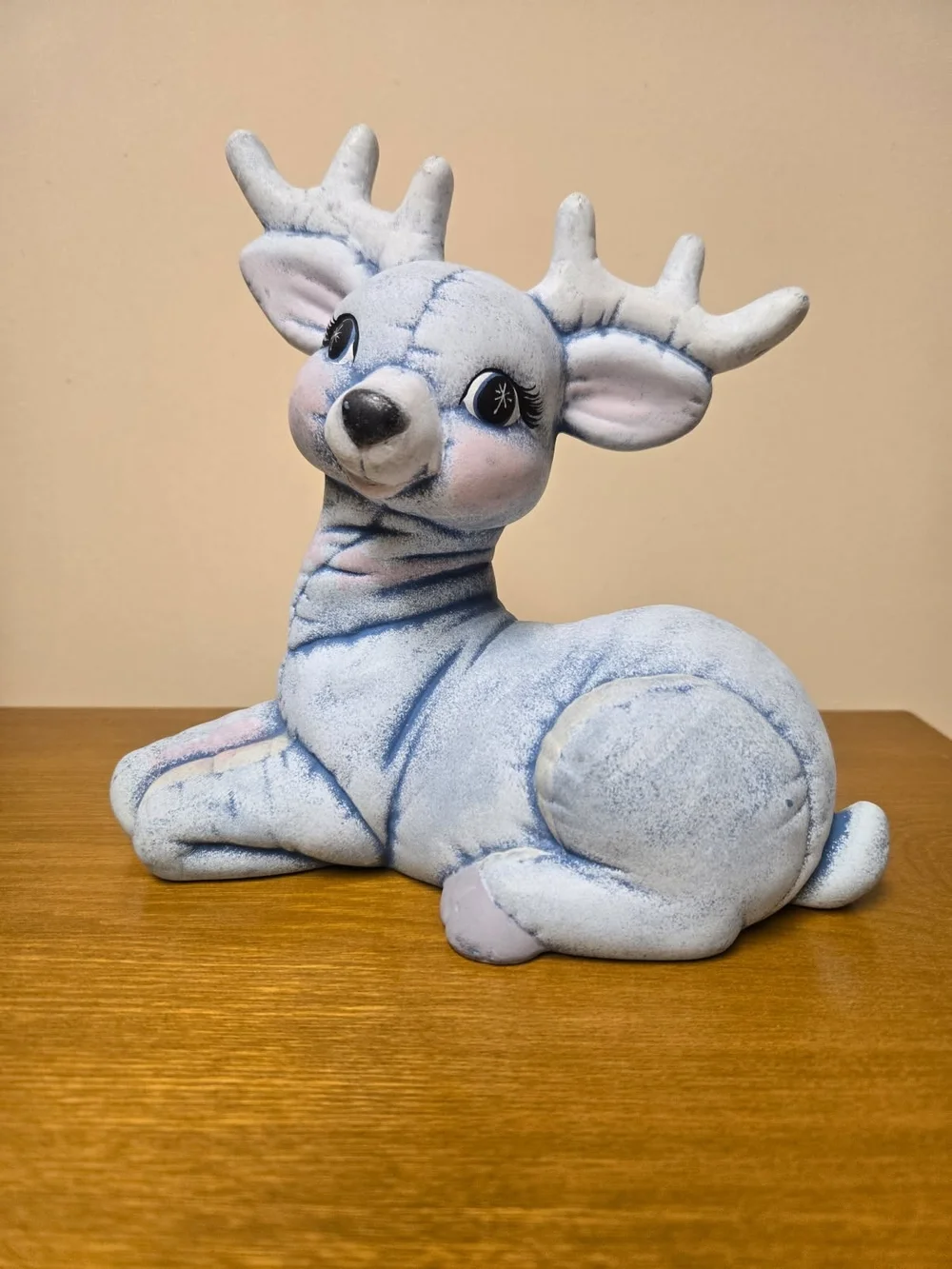 Blue Ceramic Reindeer Figurine Decorative Accent